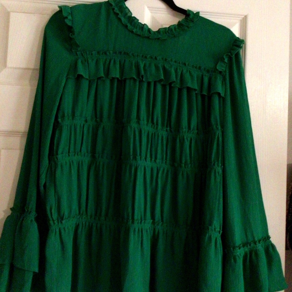 Kelly Green Chiffon Blouse long sleeve Large